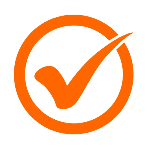 Orange checkmark icon inside an orange circle.